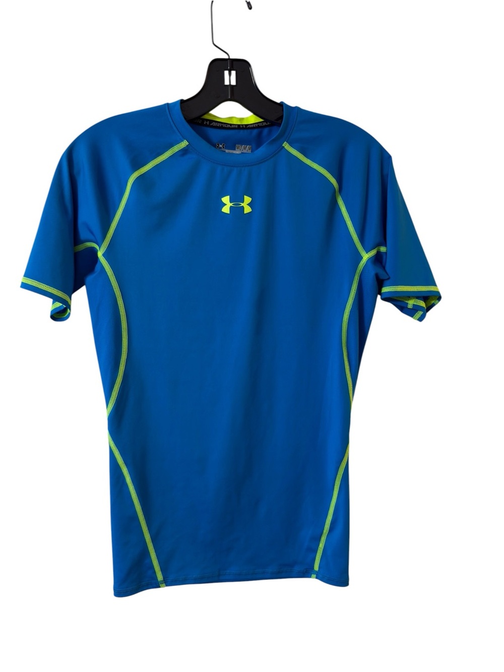 Under Armour Blue Short-Sleeve Swim Rash Guard with Lime Accents